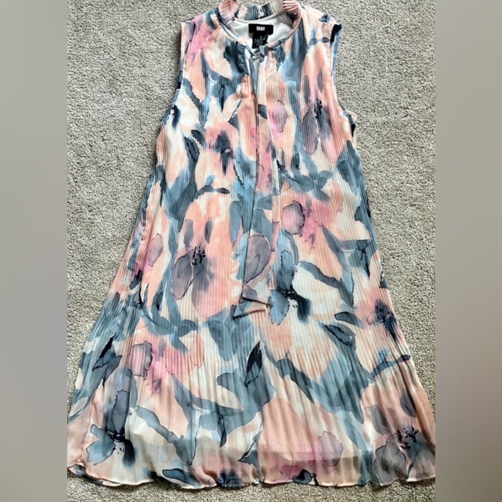 Sleeveless floral dress with tie ribbon DKNY